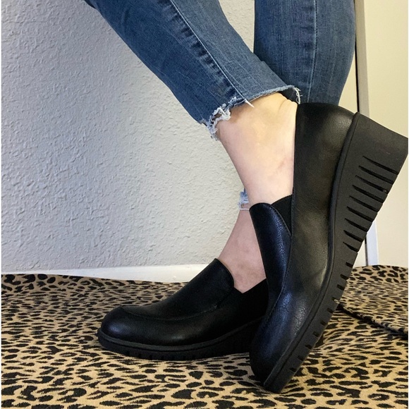 Black Platform Wedge Loafers Flex Step Size 8.5 - Picture 3 of 12